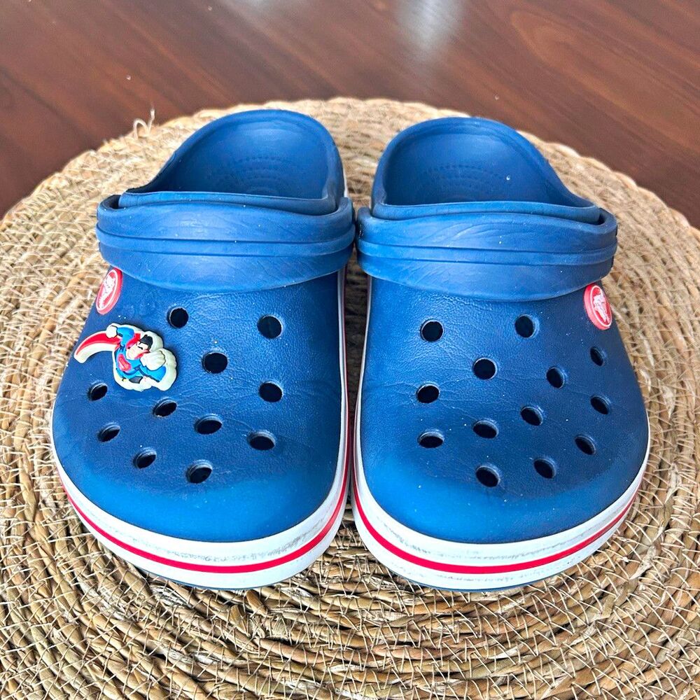 Crocs Crocband Kids Clogs Blue Red/White Stripe Size J1 pre owned